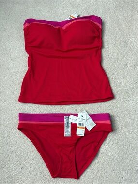 Tommy Bahama Island Cays Red Hibiscus and Pink Strapless Tankini Set